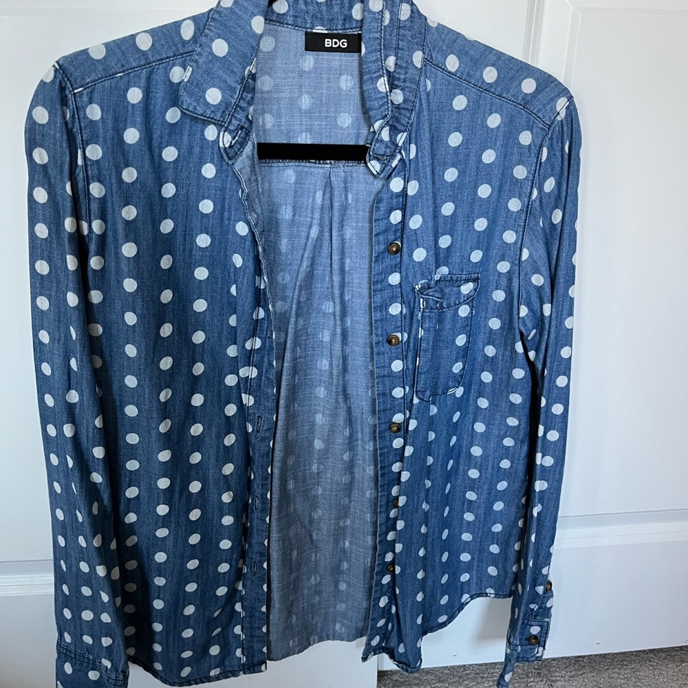 Denim Polka Dot Button Down Shirt